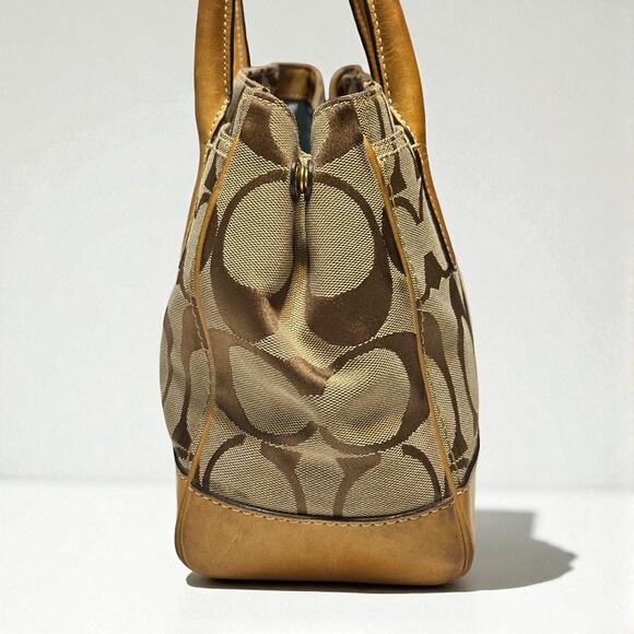 COACH Hamptons Medium Madeline Satchel Handbag Brown Monogram Leather Trim - Picture 3 of 15